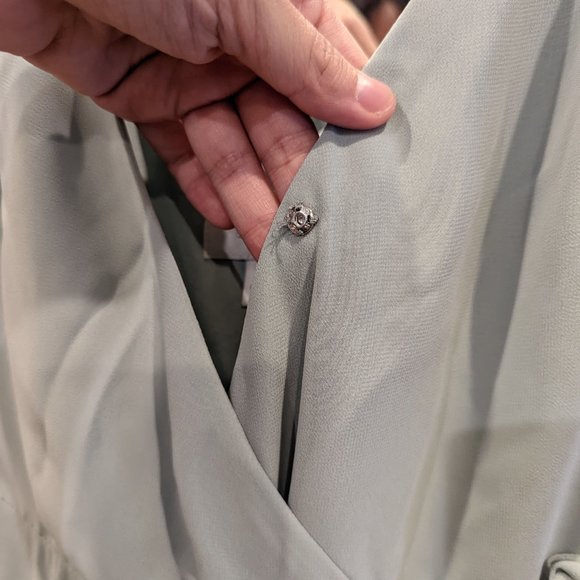 Jenny Yoo Women's James Wrap Long Chiffon Gown, Morning Mist, Sz 2 - Picture 3 of 6